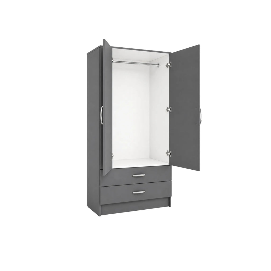 Gents Wardrobe - Grey, empty interior with hanging rail above two drawers
