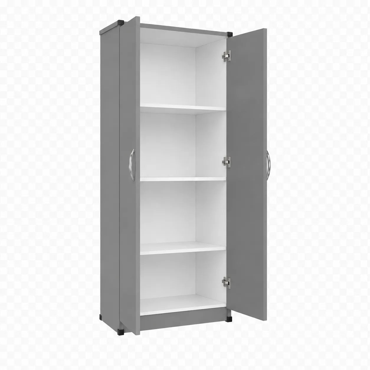 Wardrobe with 3 Shelves - Grey, open doors showing three internal shelves