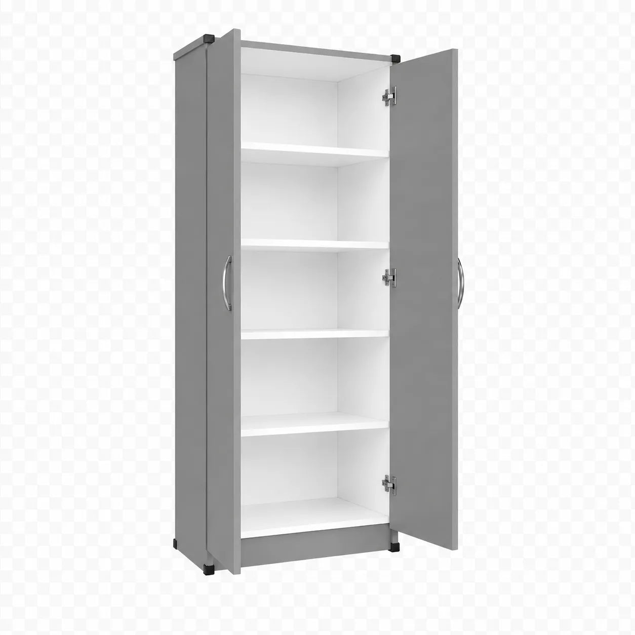 Wardrobe with 4 Shelves - Grey, open doors showing four internal shelves