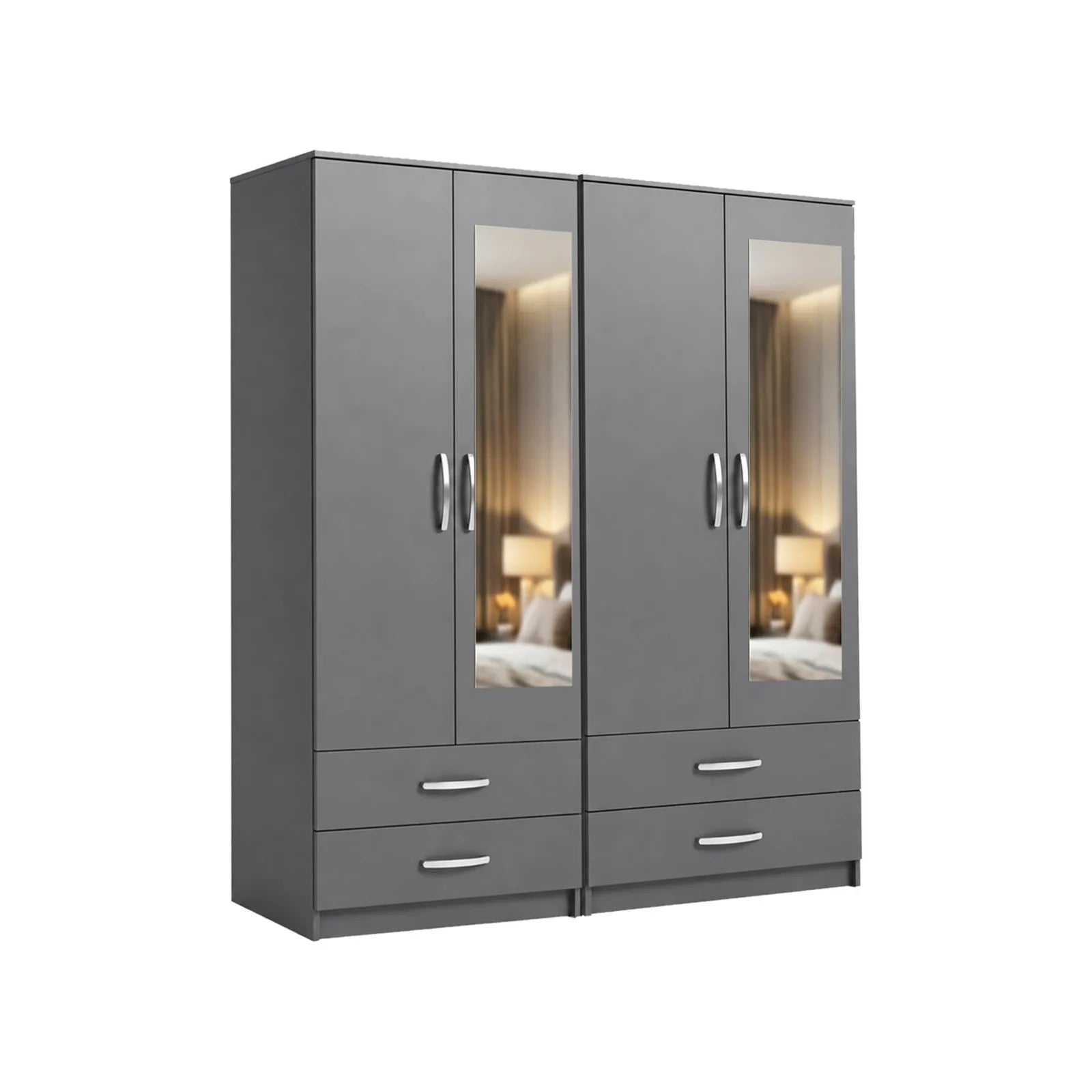 Double Gents Wardrobe - Grey, with mirror