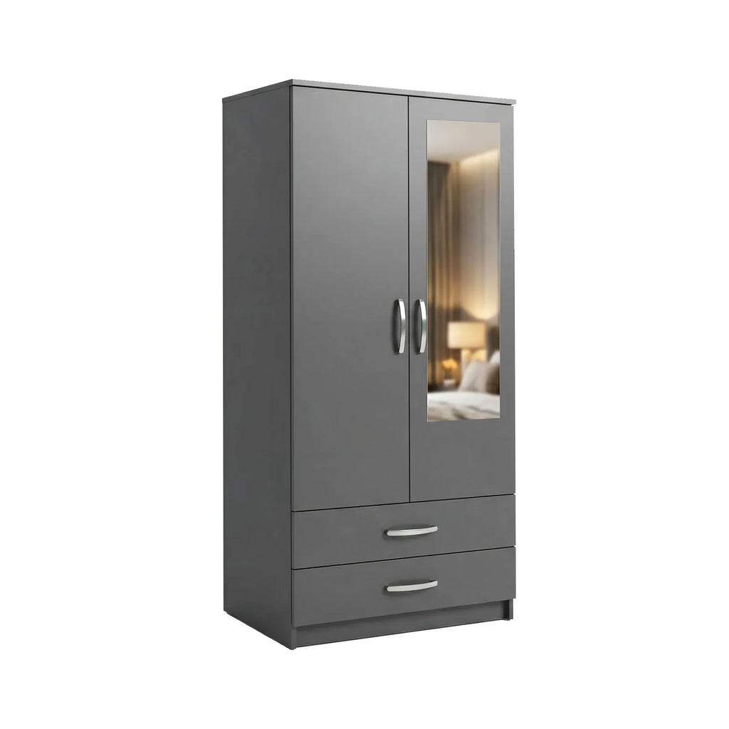 Practical Adult Wardrobe - 1 Shelf - Grey, with mirror