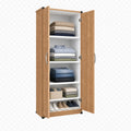 Wardrobe with 4 Shelves - Oak, interior filled with folded clothing, storage and shoes