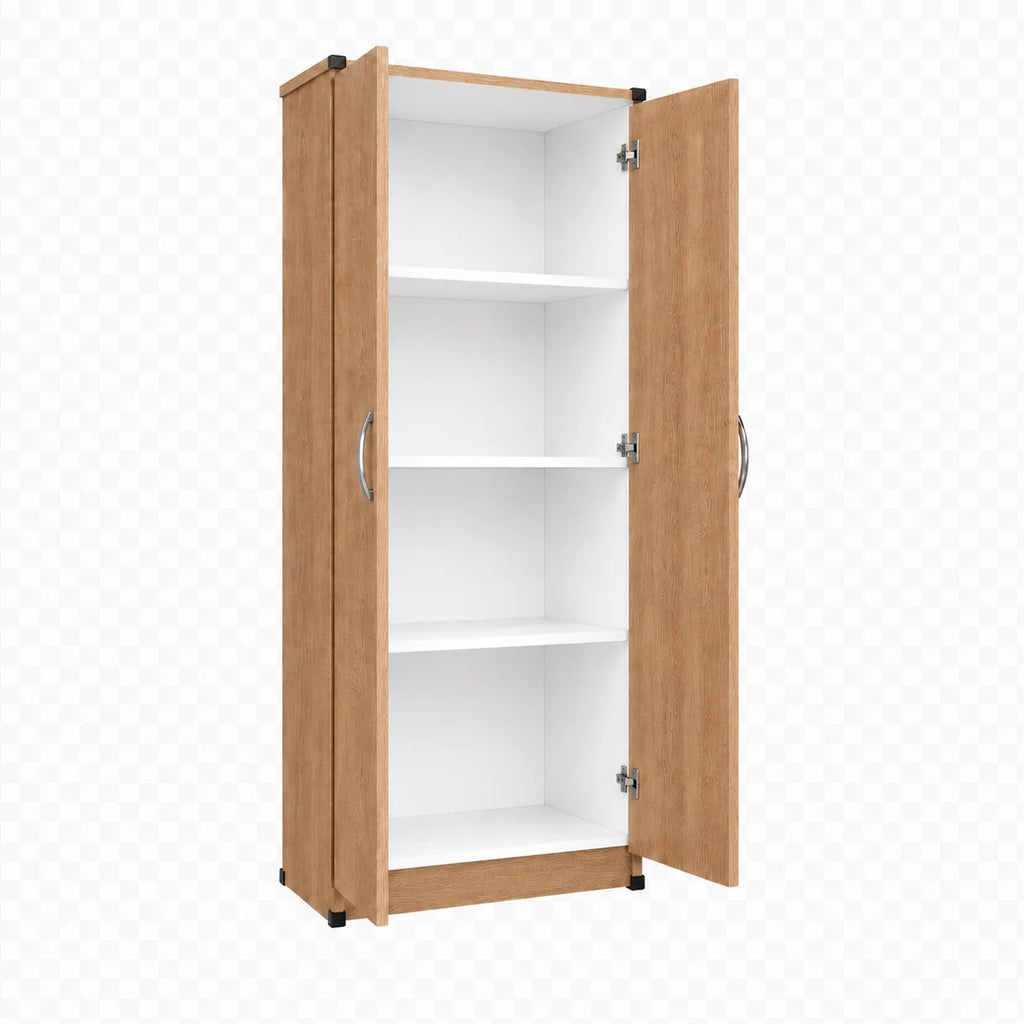 Wardrobe with 3 Shelves - Oak, open doors showing three internal shelves