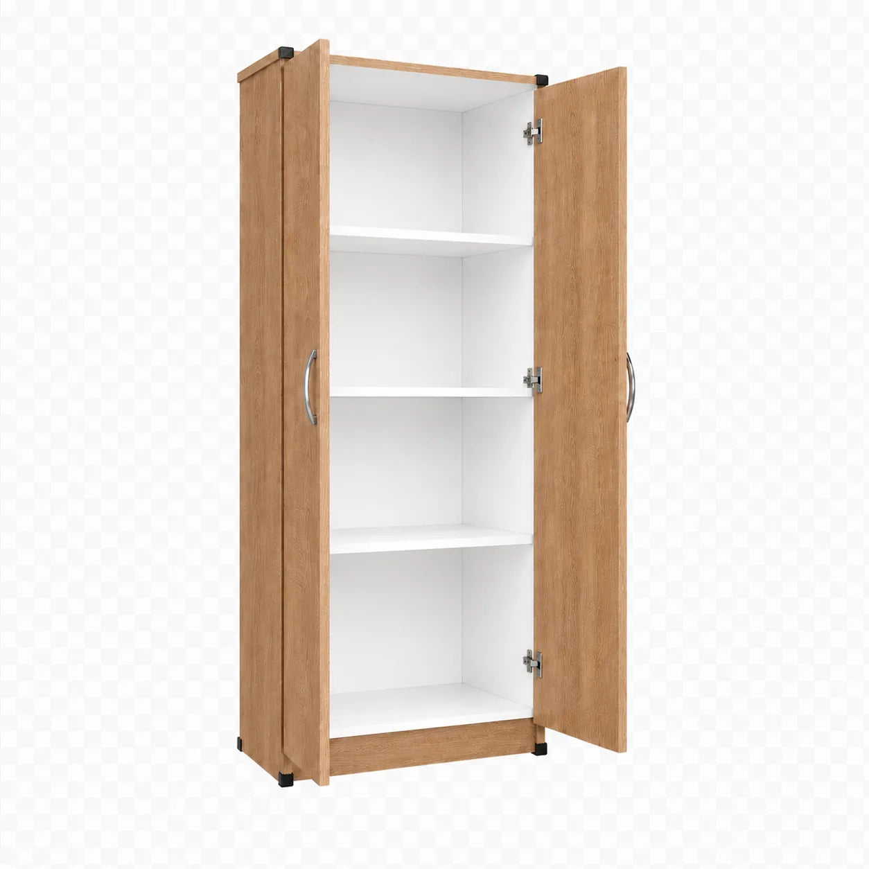 Wardrobe with 3 Shelves - Oak, open doors showing three internal shelves