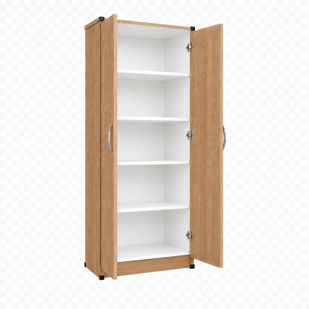 Wardrobe with 4 Shelves - Oak, open doors showing four internal shelves