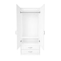 Practical Youth Wardrobe - 1 Shelf - White, open doors showing hanging rail, one shelf and two drawers