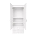 Practical Kids Wardrobe - 2 Shelves - White, open doors showing hanging rail, two shelves and two drawers
