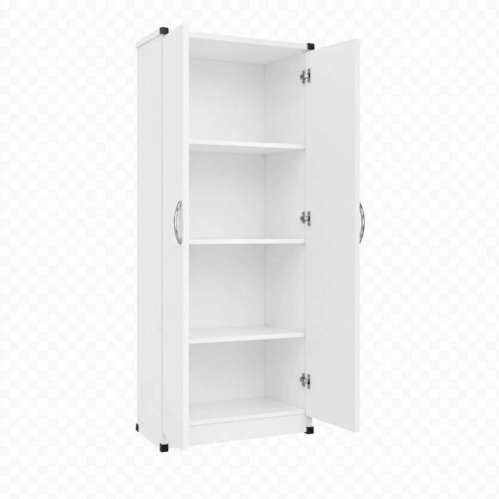 Wardrobe with 3 Shelves - White, open doors showing three internal shelves