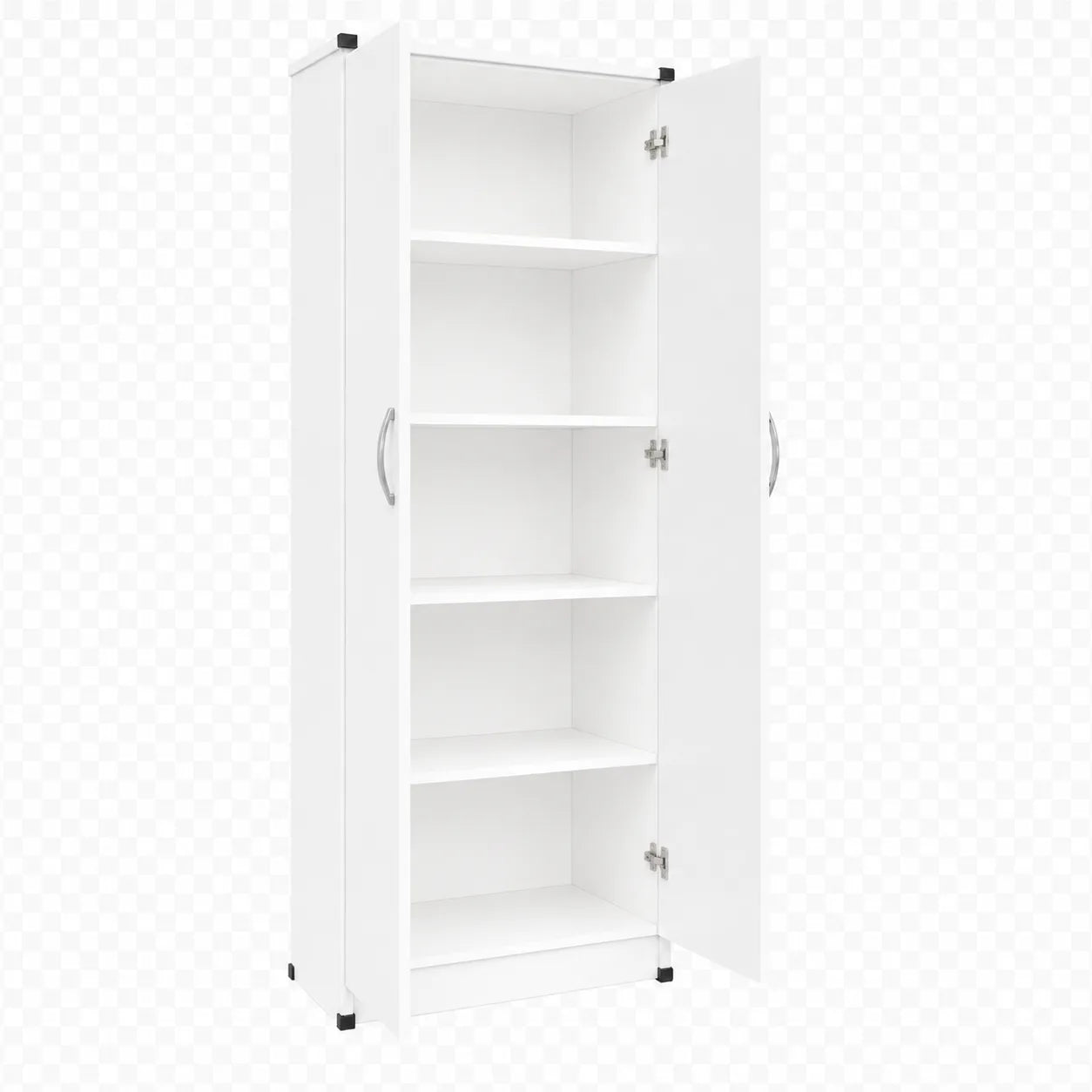 Wardrobe with 4 Shelves - White, open doors showing four internal shelves