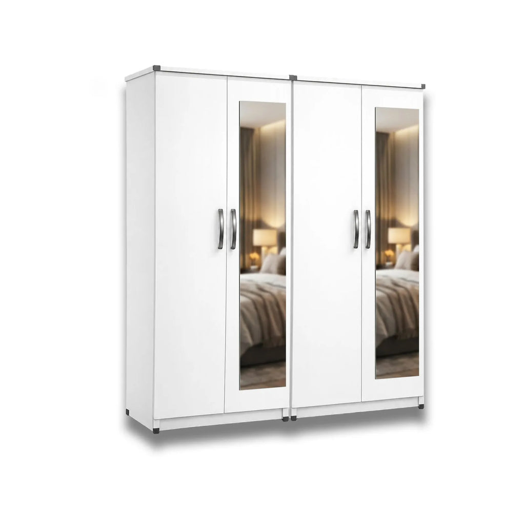 Double Lady Wardrobe - White, with mirror