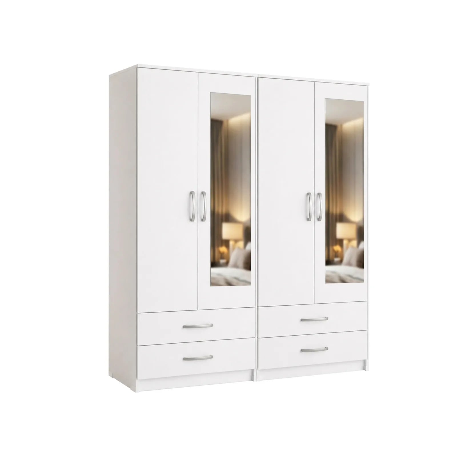 Double Gents Wardrobe - White, with mirror